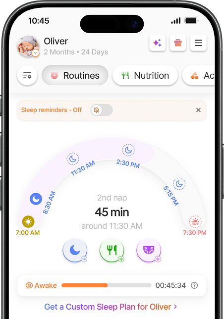 Daily sleep plan screen in the Yuppo app